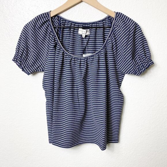 Madewell Texture & Thread Blue Peasant Stripe Top XSS BRAND NEW - Picture 1 of 5